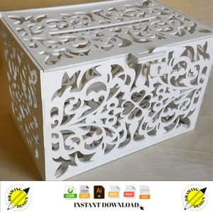 Laser Cut Rustic Wooden Card Box, Wedding Money Box Slot 6mm Instant Download Vector Files Cdr Dxf Svg Ai Eps Pdf