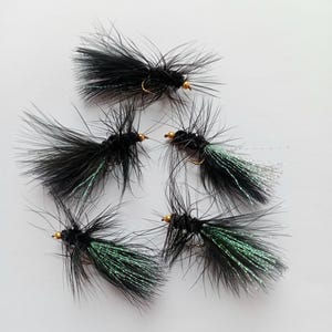 Black with Flash Wooly Bugger Streamer. Pack of 5. Size 10