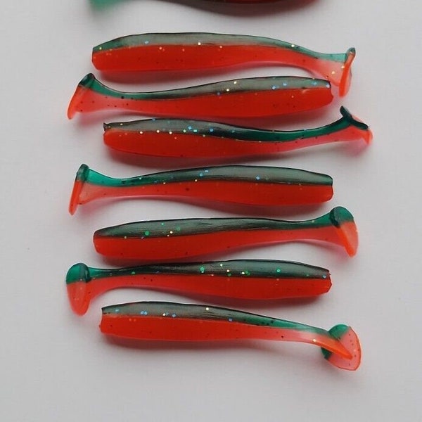 Pack of 10 Soft Plastic Swimbait Fishing Lures. Red/Green 5cm