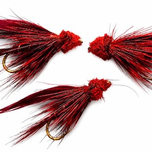 Pacote com 3 moscas de pesca Claret Muddler. Tamanho 12.