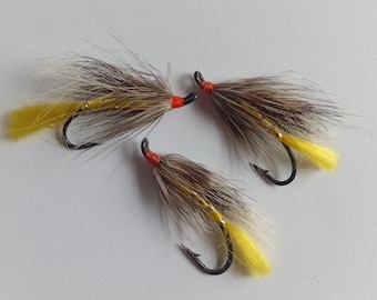 Moscas Cosseboom para salmón amarillo. Paquete de 3. Anzuelo simple.