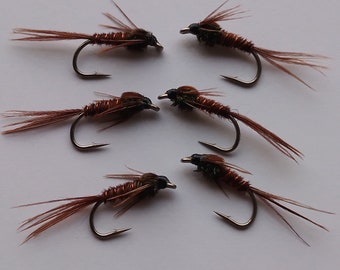 Pack of 6 Pheasant Tail Nymph Fishing Fly. Size 10