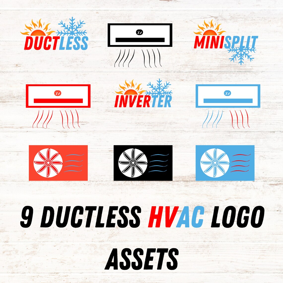 Heating Form Sticker 9 Hvac Ductless Logo Sticker Maker Bundle SVG, PNG, PDF - Heating and ...