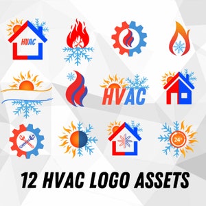 12 Hvac-logostickermakerbundel SVG, png, pdf - logobundel verwarming en koeling, verwarming, ventilatie en airconditioning.
