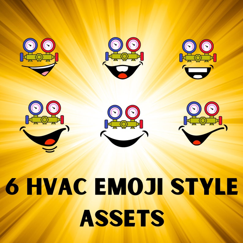 6 Hvac Emoji Style SVG PNG, PDF Bundle for Sticker Logos Blogs Heating