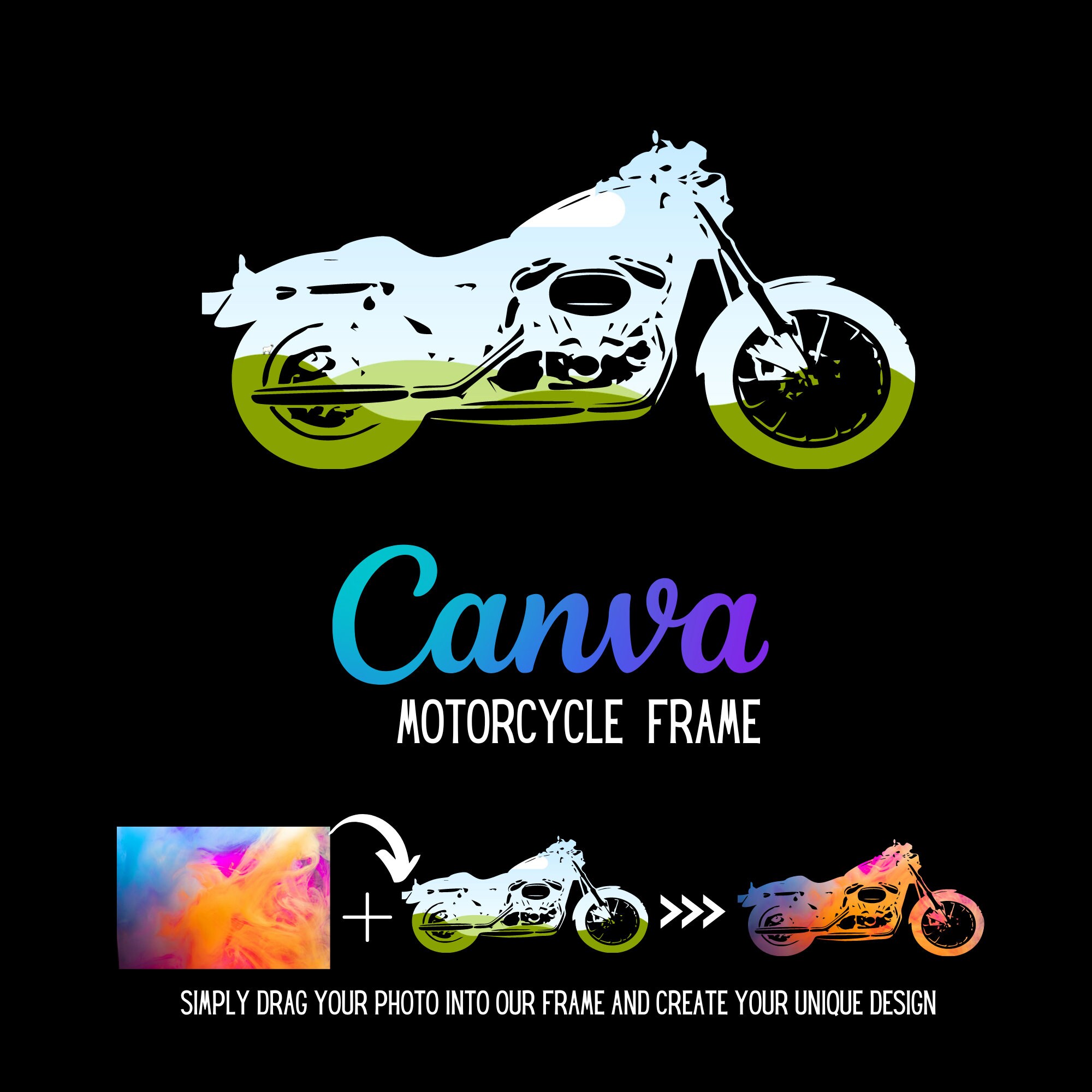 Motorcycle Canva frame template for making your own custom designs for stickers shirts hats or whatever you can imagine.