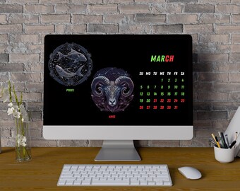 2023 Zodiac 12 Month Calander Desktop Wallpaper