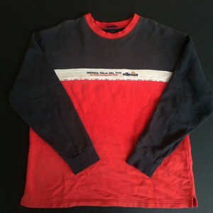 Vintage Ellesse Sweatshirt Blue Red Big Logo Spell Out Side tape Rare Jacket 02