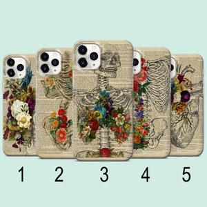 Floral Body Anatomy Phone Case, Cute Skeleton and Body Parts, Colourful Flowers, Compatible Cases for iPhone, Samsung, Xiaomi And More, L358