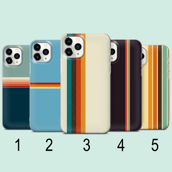 étui de téléphone à rayures rétro vintage des années 70, lignes rétro, motifs rétro, étui rétro, étuis compatibles pour iPhone, Samsung, Xiaomi et plus, L300