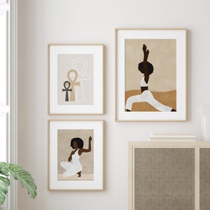 Yoga wall art. Set of three printable posters. Boho spiritual wall art: Ankh & Kemetic yoga. African spirituality print. DIGITAL DOWNLOAD