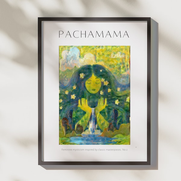 Painting of Pachamama, Mother Nature. Printable decor for connection with divine feminine and mother earth. Trendy spiritual wall art print.