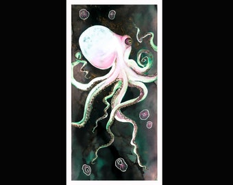Impression d'art pieuvre, thème lunatique de l'océan