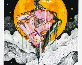 Impression d'art laurier lune, oeuvre d'art fantastique surréaliste