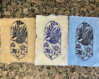 Impression de mésanges, art populaire en édition limitée sur papier fait main