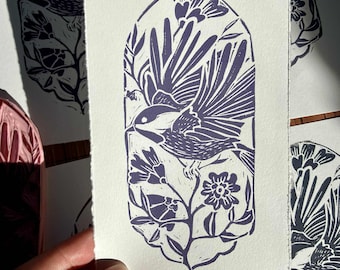 Mini impression de bloc de vol de mésange, art floral pour des amoureux d'oiseau et ornithologie