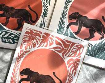 Estampe chasseresse, art de la jungle jaguar noir