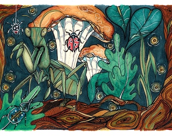 Impression d'art insecte, illustration d'entomologie d'insectes