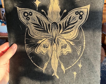 Moon Goddess Block Print, Luna Moth, Folk Art Style, Divine Feminine Art LIMITED ED.