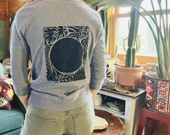 Sweat à capuche et manches 3/4 recyclé, imprimé bloc, bleu ardoise