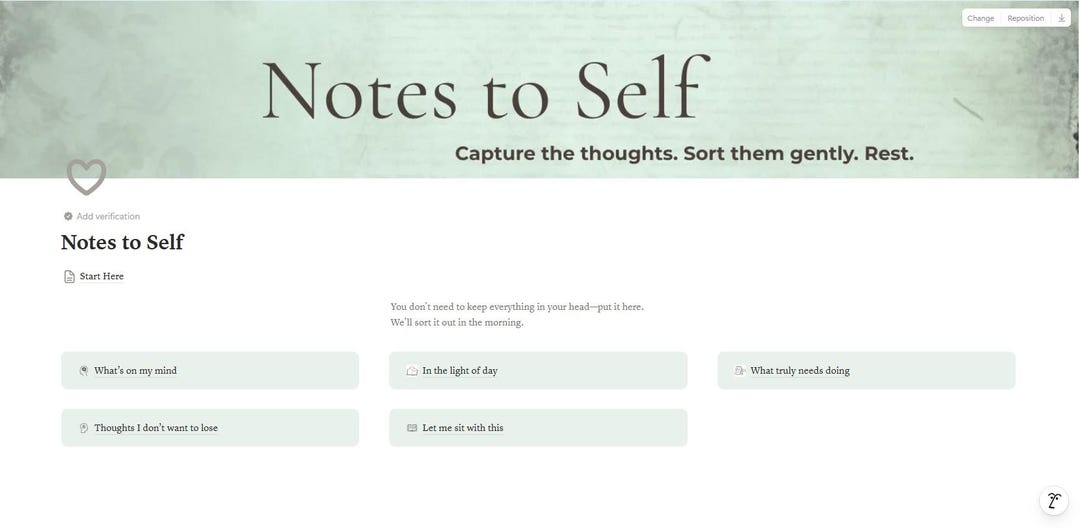 Notes to Self Notion Template | Gentle Mental Reset Journal | Capture ...