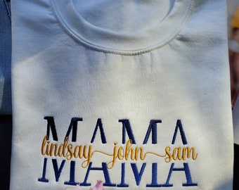 Embroidered Custom Mama Sweatshirt: Personalized Kids Names Gift