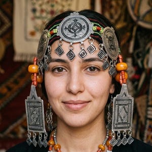 Handgjort Amazigh Silverhuvudbonad - Ait Baamrane Berber Pannsmycken.