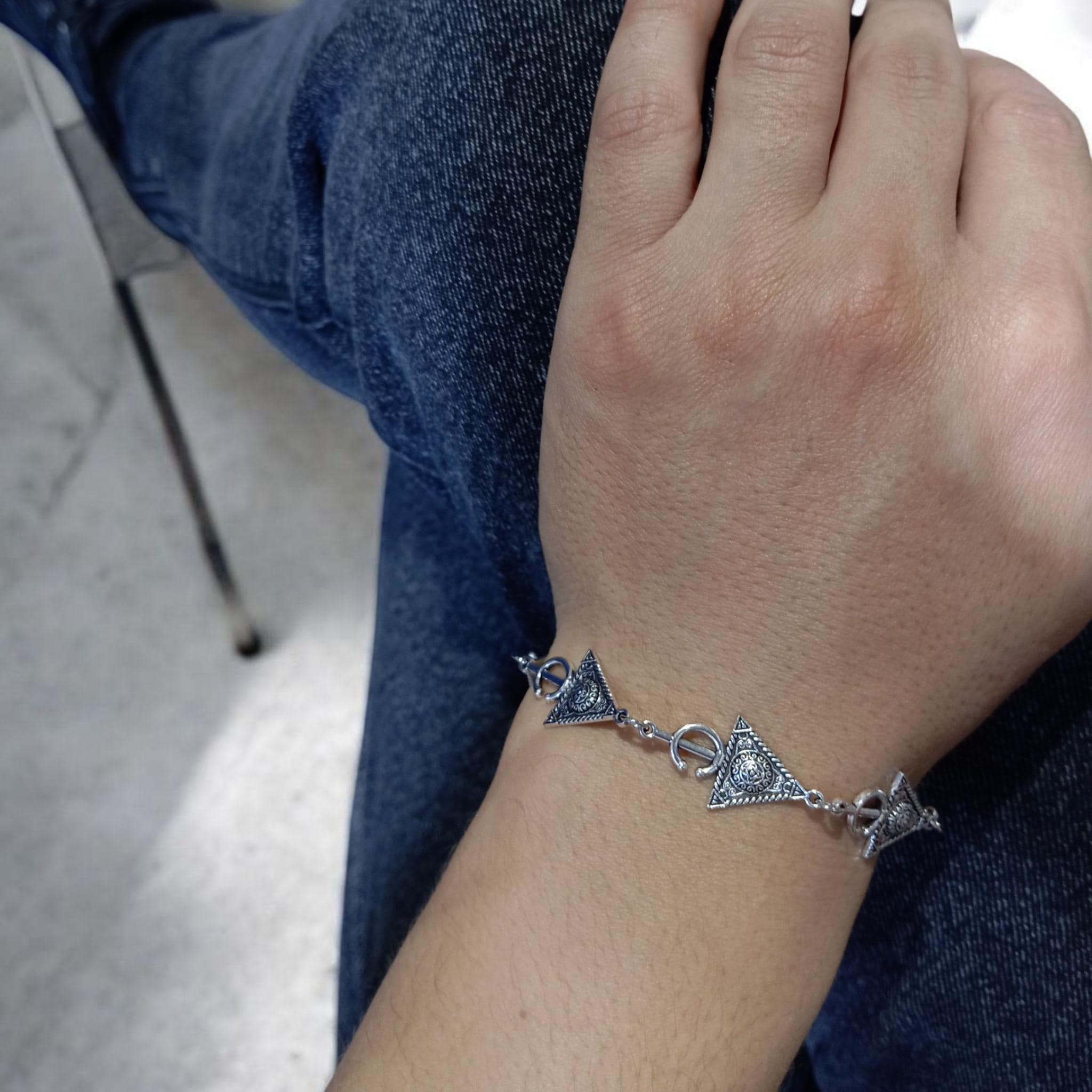 Bracelet En Argent Fait Main Style Berbère - Pierre Bronze - Neuf Sans Emballage