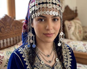 Authentic Moroccan Amazigh Headpiece - Traditional Berber Bridal Crown - Non-Tarnish Silver Plated Head Dress - Ethnic Tribal Tiara, Gift fo
