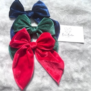 Velvet Hair Bow with tails, Large Hair Bow, Velvet Headband, Adults & Kids, Velvet Ribbon Bow, Christmas Hair Bow, Xmas accessory, velvet