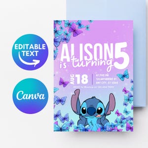 Stitch Birthday Editable Invitation, Stitch Pink and Purple Invitation