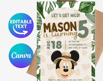 Safari Birthday Invitation, Mickey Safari Invitation, Jungle Invitation, Editable Digital Invitation