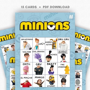 Bingo de los Minions, fiesta de cumpleaños de los Minions, juegos de fiesta de cumpleaños de los Minions, 15 tarjetas de juego de bingo de los Minions