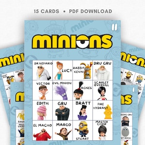 Bingo de Minions, fiesta de cumpleaños de Minions, juegos de fiesta de cumpleaños de Minions, 15 cartas de juego de Bingo Minion imagen 1