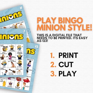 Bingo de Minions, fiesta de cumpleaños de Minions, juegos de fiesta de cumpleaños de Minions, 15 cartas de juego de Bingo Minion imagen 3