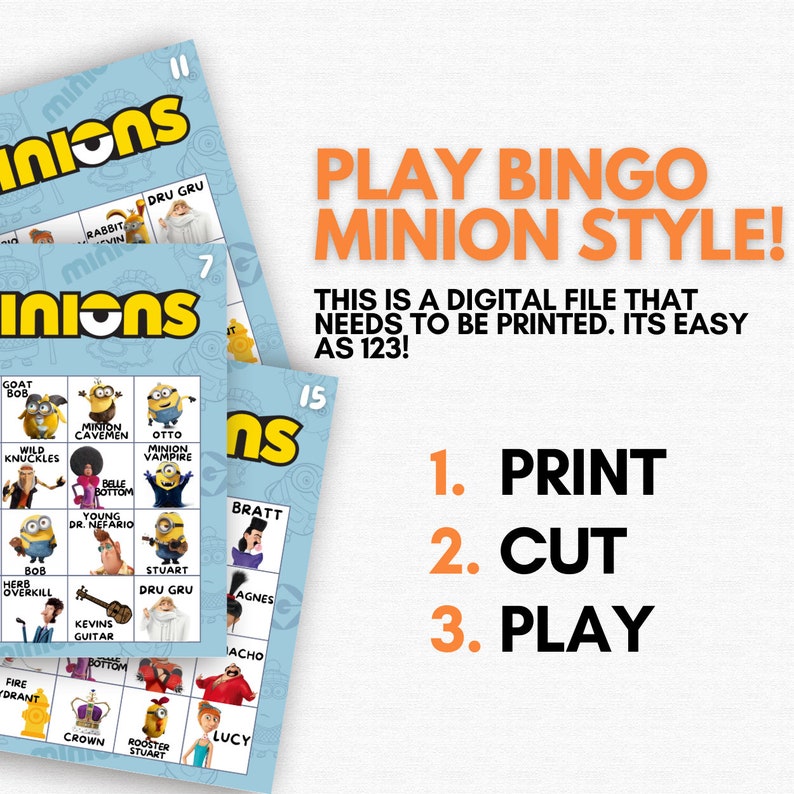 Minions Bingo, Minions Birthday Party, Minions Birthday Party Games, 15 Bingo Minion Game Cards image 3