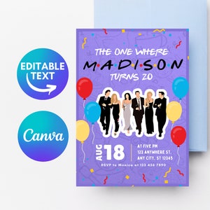 Editable Friends Birthday Invitation, Friends Party Theme