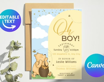Winnie the Pooh Invitation, Baby Shower Invitation