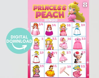 Juego Super Mario Party, Princesa Peach Bingo, Cumpleaños de Super Mario, Super Mario Bingo, DESCARGA DIGITAL, Mario Bingo