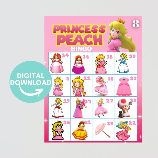 Super Mario Party Game, Princess Peach Bingo, Super Mario Birthday, Super Mario Bingo, DIGITAL DOWNLOAD, Mario Bingo