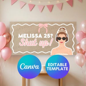 The Birthday Diaries Party Banner Editable Template, Princess Diaries Birthday Banner