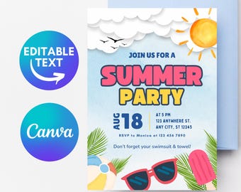 Redigerbar sommarfestinbjudan, sommarinbjudan