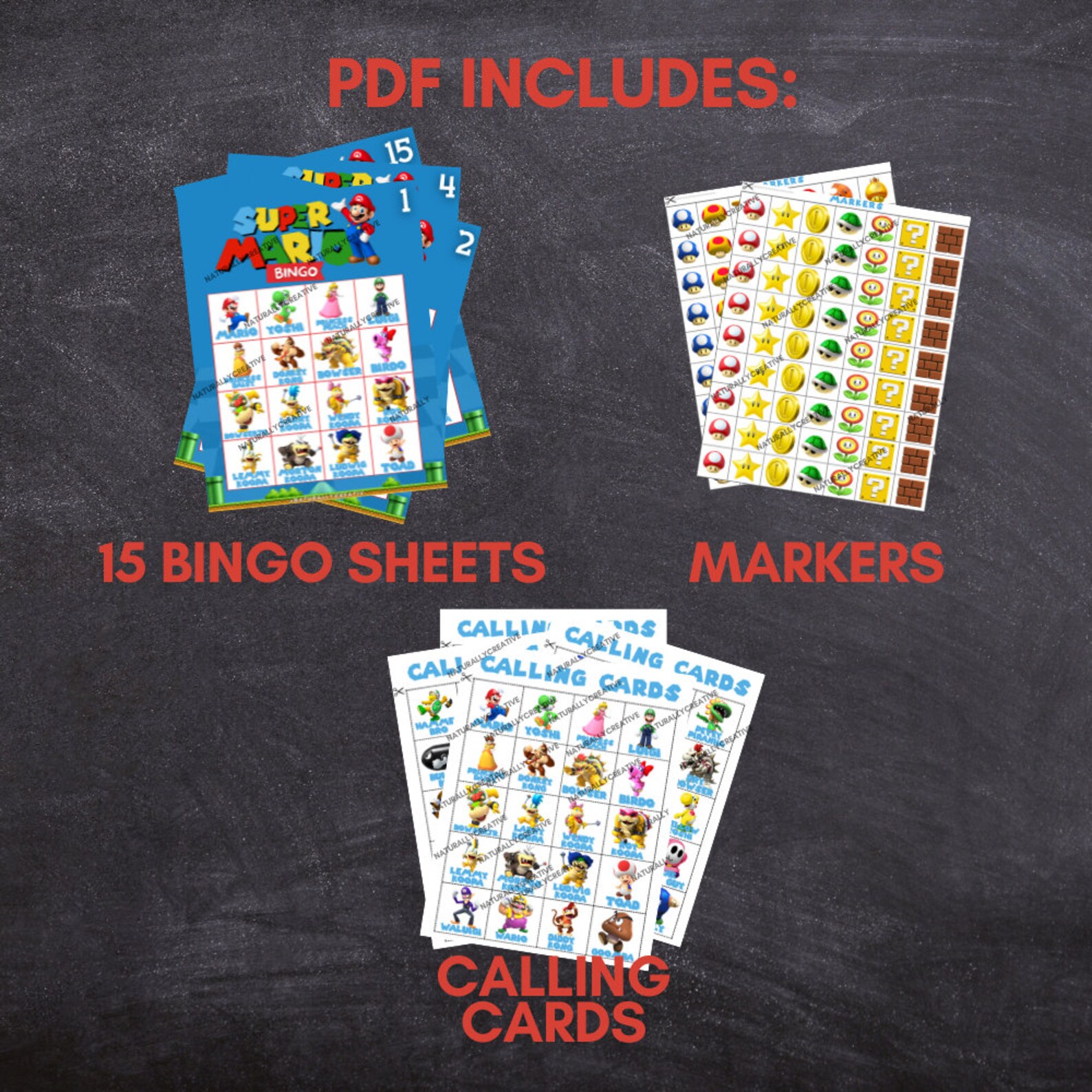 Super Mario Party Game, 15 Bingo Cards Mario Game, Super Mario Birthday