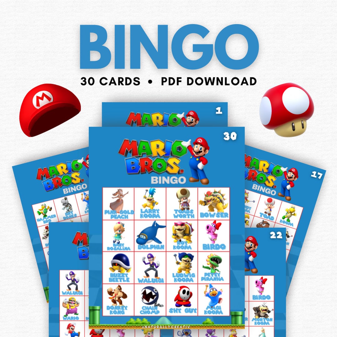 Super Mario Party Game, 30 Bingo Cards Mario Game, Super Mario Birthday ...
