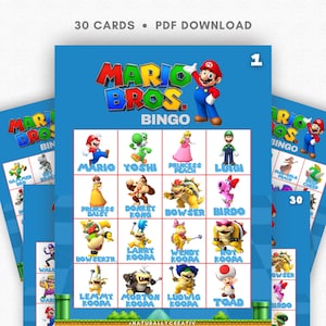 Super Mario Party Game, 30 bingokaarten Mario Game, Super Mario-verjaardag, Super Mario Bingo, DIGITALE DOWNLOAD, Mario Bingo