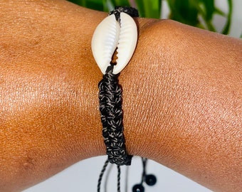 Adjustable cowrie shell bracelet, braided cowrie shell bracelet