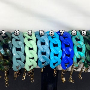 Acrylic curb chain bracelet with large mesh, colorful thick chain, boho style, charm, handmade jewelry.