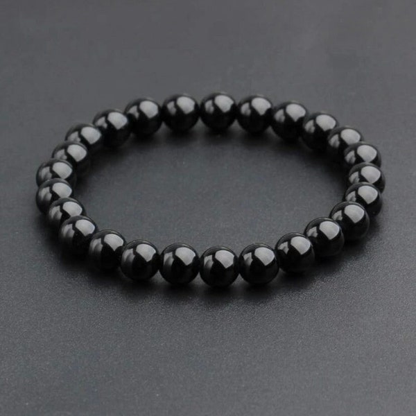 Bracelet perle noire - bracelet perle raffinée - bracelet homme en verre - bracelet hommes et femmes -perle noire nacrée 6mm