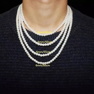 Men's Pearl Necklace - Acrylic Imitation White Pearl Necklace - Men's White Pearl Necklace Stainless Steel Clasp
