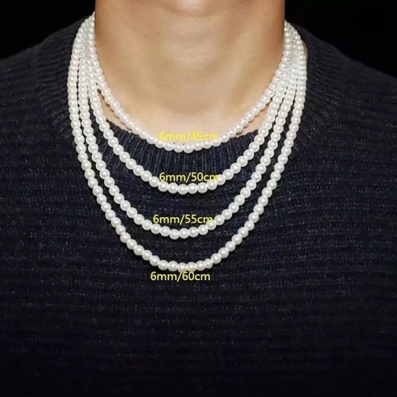 Collier homme perle blanche
